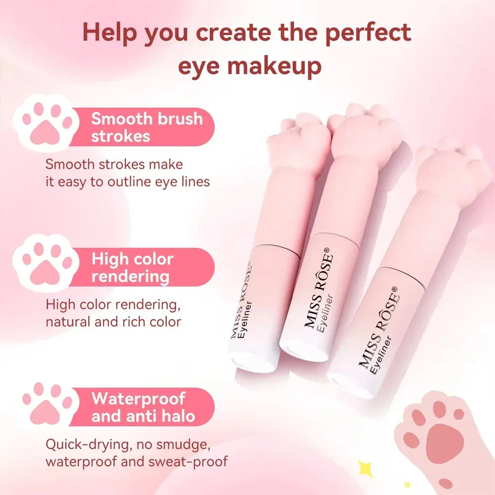 Pink Cat Paw Black Liquid Eyeliner Pen Fast Drying Long-lasting Smudge Proof Makeup Holding Premium Eye Liner Pen Eye Cosmetics