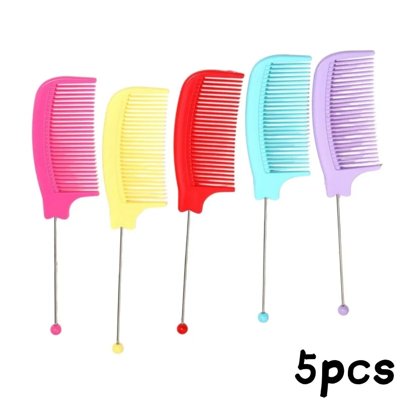 5pcs Plastic Beaded Hair Comb Anti-Static Rat Tail Combs Creative DIY Multi-color Beads Comb Hair Styling Accessories