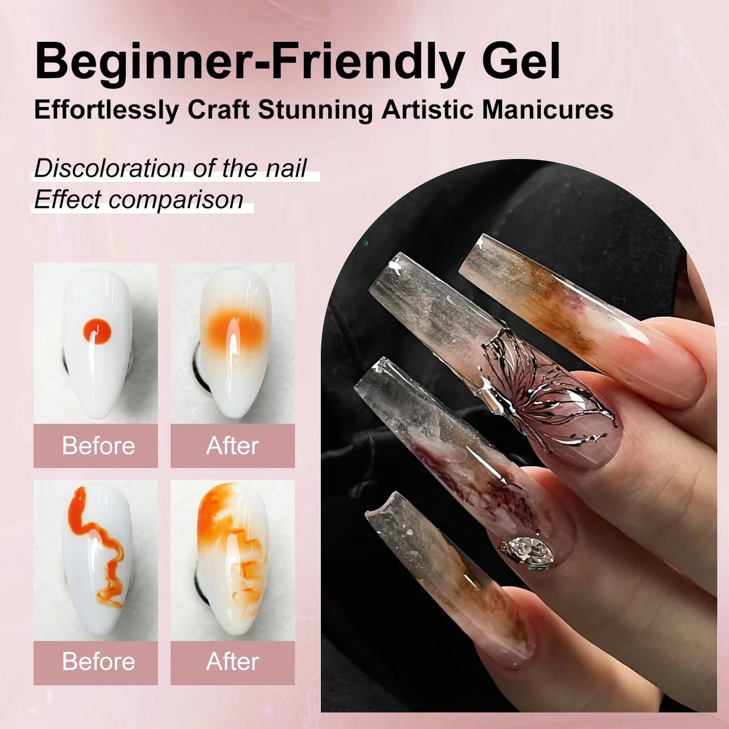 LIMEGIRL 15ML Clear Blooming Gel Polish UV Soak Spread Marble Nail Polish Gel Paint Applicable Nail Art Design Gel