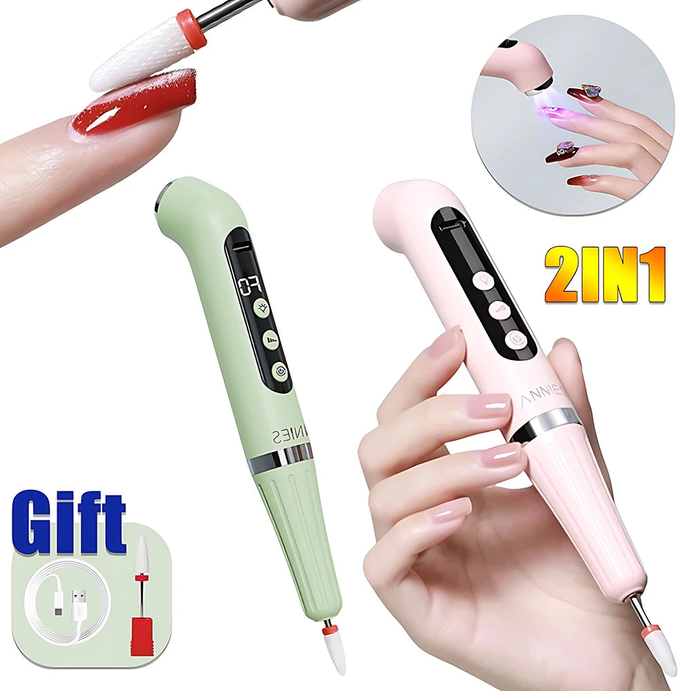 Professional 2-in-1 USB Nail Drill & LED Lamp - Cordless Rechargeable Manicure Tool for Home Salon Use, Portable Nail Machine