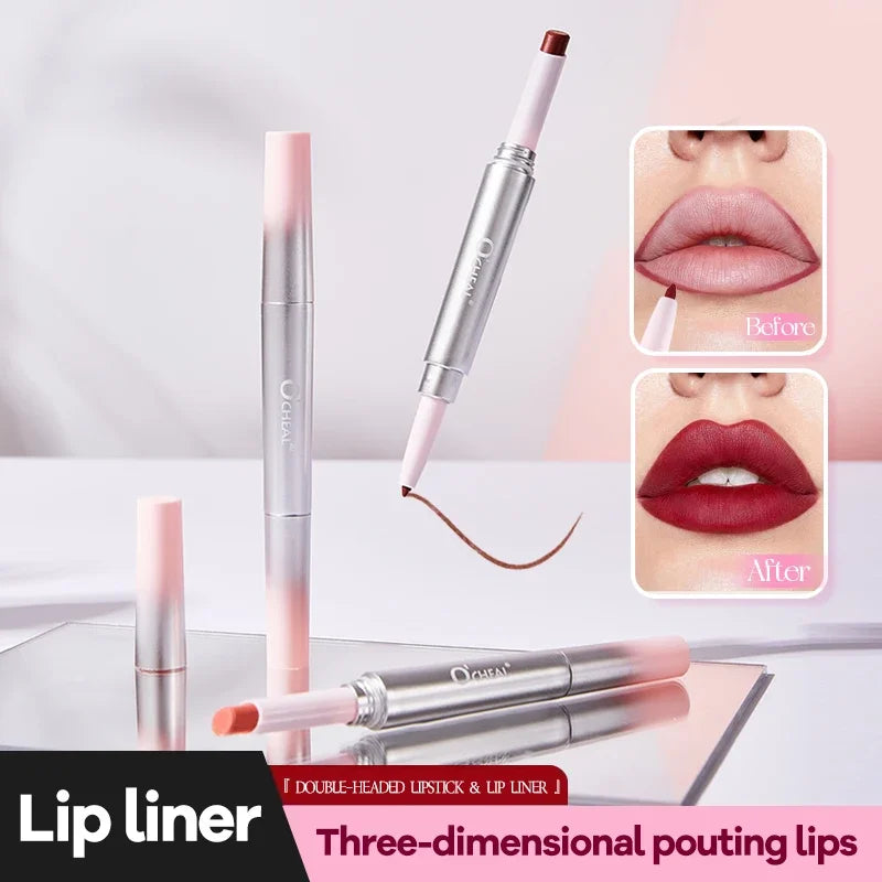 Matte Lip Liner Lipstick 2 In 1 Pen Long Wearing Non Transfer Sexy Red Rotating Double Headed Makeup Cosmetics