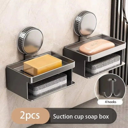 Soap Box Wall Mounted Suction Cup Aluminum Drain Rack For Bathroom Washroom Toilet Vanity Countertop Storage Organizer Soap Box