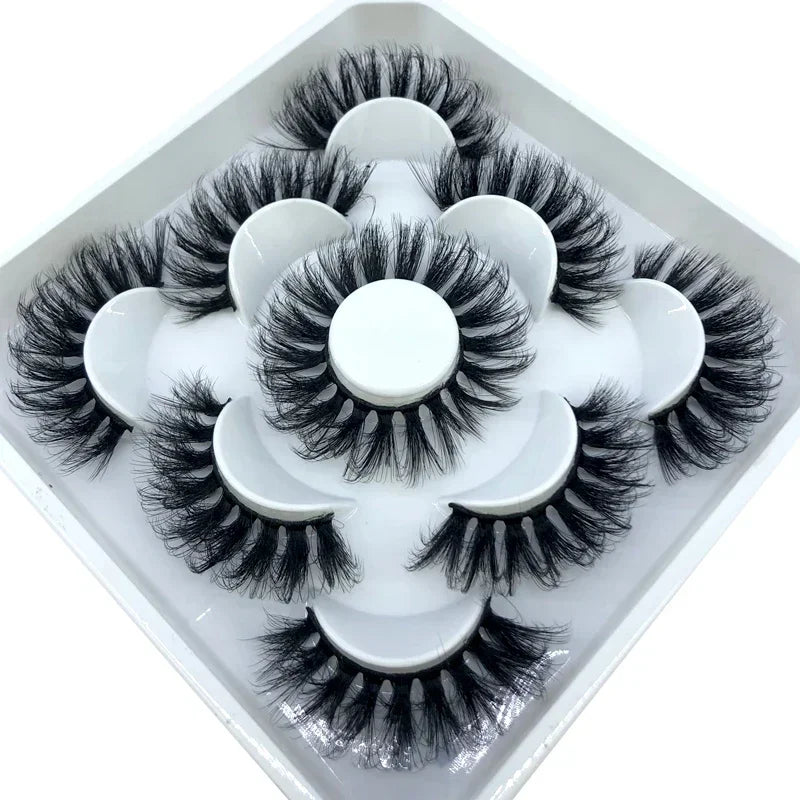 AMSDCN 5 Pairs 3d Mink Dramatic Volume Lashes Bulk Faux Thick Long Wispy Natural Mink Lashes Pack Short Wholesales Natural False