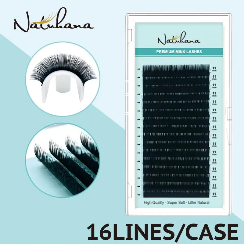 NATUHANA Korea PBT 16Rows B C D Curl Eyelash Extension False Individual Lashes Hand Made Faux Mink Eyelashes for Extensions