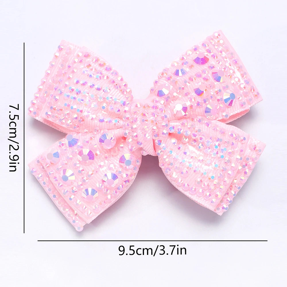 Rhinestone Bow Hair Clips Sweet Ribbon Barrette Baby Girls Sparkling Crystal Hairpins For  Children Kids Headwear Accessories