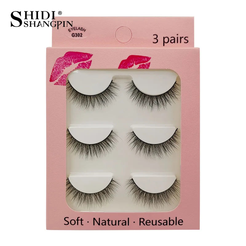 Faux Cils 3 Pairs False Eyelashes Natural Long 3D Mink Lashes Soft Fluffy Wispy Handmade Fake Lashes Eye Makeup Tools Maquiagem