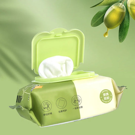Olive plant extract makeup remover wet wipes with sufficient water for cleaning and moisturizing, 30 puffs