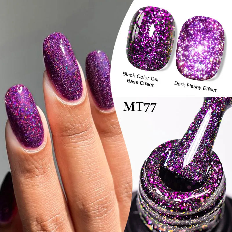 7ml MEET ACROSS Champagne Rainbow Reflective Glitter Gel Nail Polish Laser Sparkling Hybird Soak Off Nail Art UV LED Varnishes