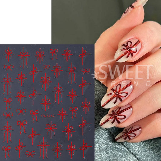 3/6pcs Christmas Nail Art Stickers 3D Snowflake Bow French Line Design Decals DIY Self-Adhesive New Year Manicure Decoration