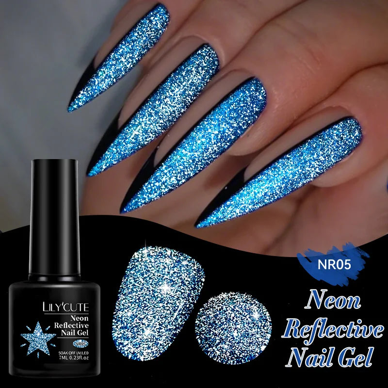 LILYCUTE 7ML Reflective Glitter Gel Nail Polish Bright Sparkling Silver Color Semi-permanent Soak Off Nail Art UV Gel Varnishes