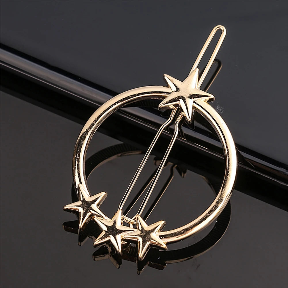 Triangle Moon Hairpin Fashion Women Metal Frog Clip Word Clip Elegant Star Round Barrette Alloy for Ladies Hair Accessories