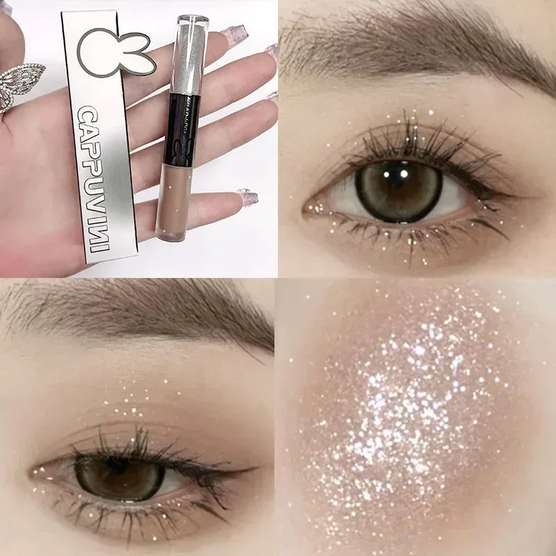 3pcs/1pcs Double Head Liquid Eyeshadow Pretty Cyan Blue Glitter Diamond Eye Shadow Shimmer Matte Natural Waterproof Eye Makeup