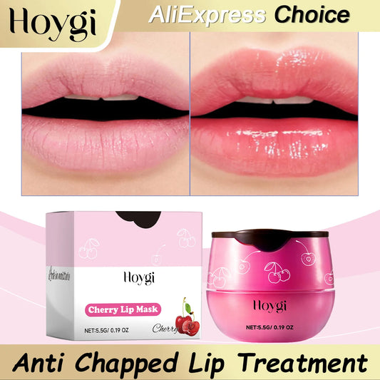 HOYGI Cherry Beeswax Lip Sleep Mask Deep Hydration Nourishing Repair Lips Balm Night Sleeping Maintenance Moisturizing Lip Care