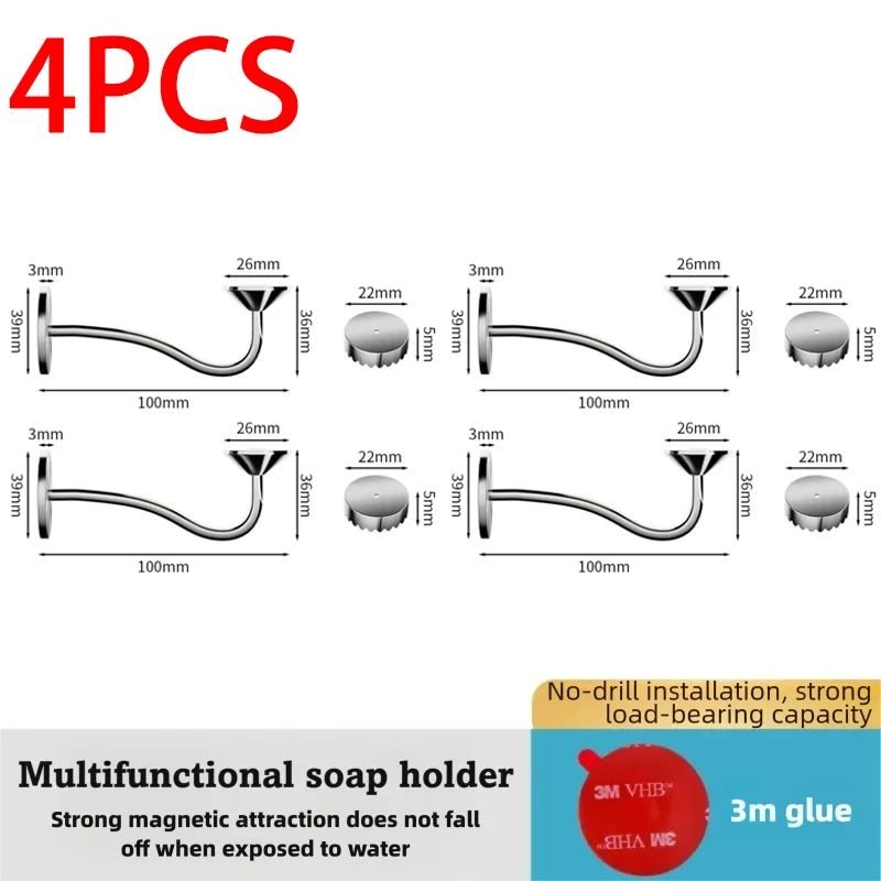Stainless Steel Magnetic Soap Rack Multi-Functional Wall-Mounted Self-Drainage Bath Soap Dishes Kitchen Shower Room BXFZH03