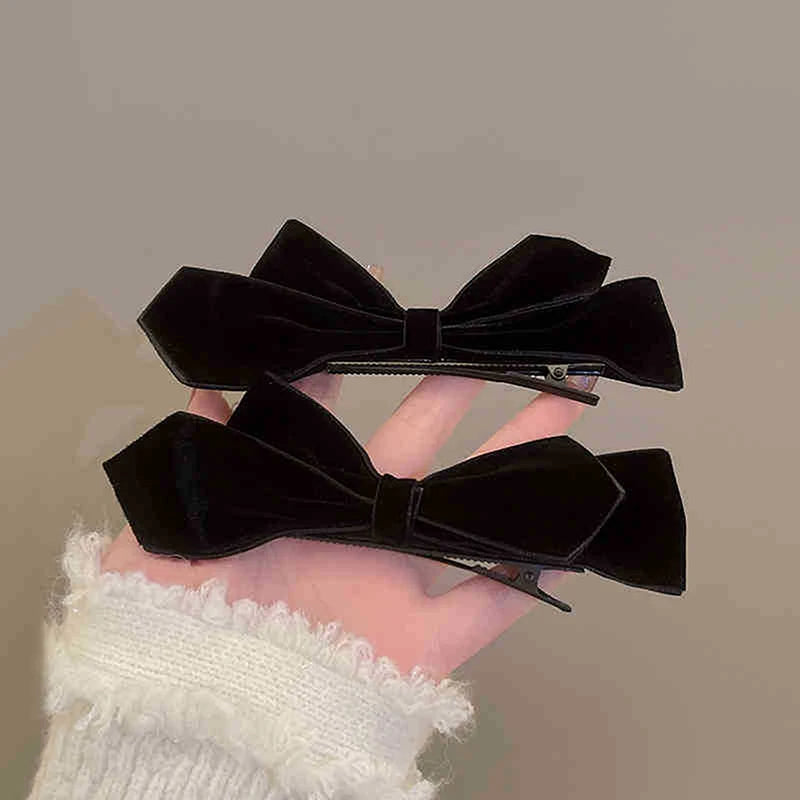 2Pcs Black Bow Small Hair Claw Women Girl Hair Grab Clip Side Clip Forehead Bangs Hair Styling Clip Sweet Headdress