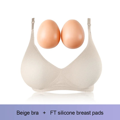 Women's Silicone Fake Boobs Form Underwear 2-In-1 Fake Breasts With Bra For Breast Enlargement Pad Chest Becomes Big