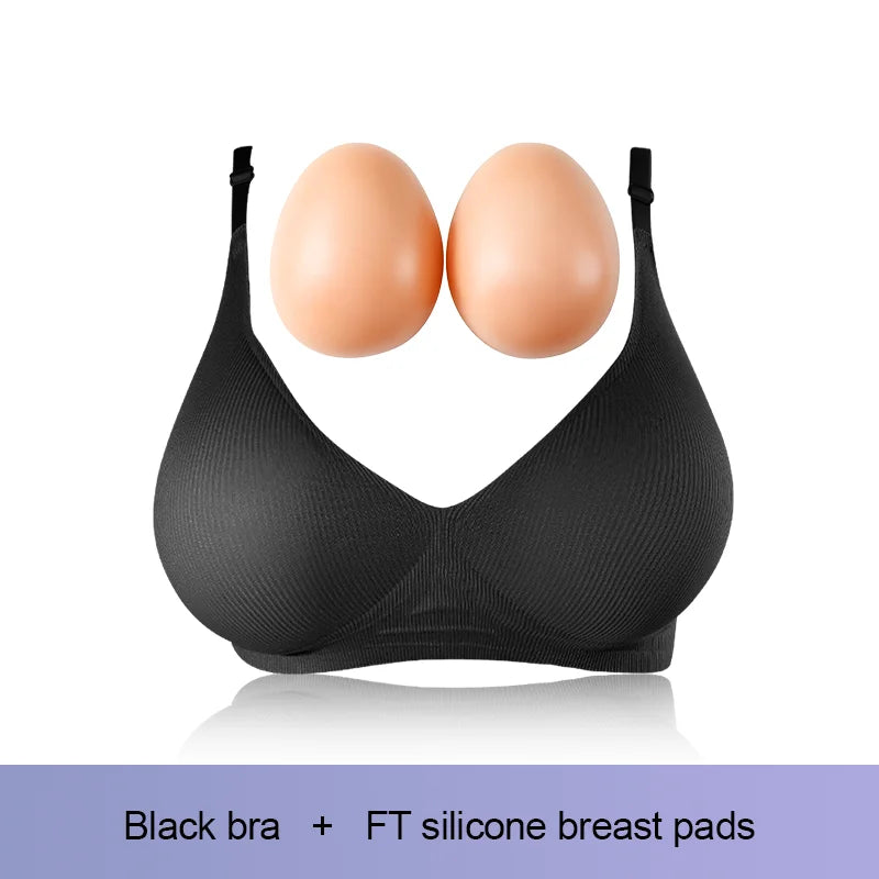 Women's Silicone Fake Boobs Form Underwear 2-In-1 Fake Breasts With Bra For Breast Enlargement Pad Chest Becomes Big