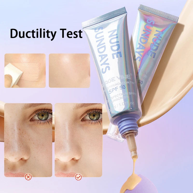 PAGE VINE Peptide Foundation Tint SPF50 Flawless Foundation Oil Control Concealer Non-Flaking Full Coverage Hydrating Makeup Hot