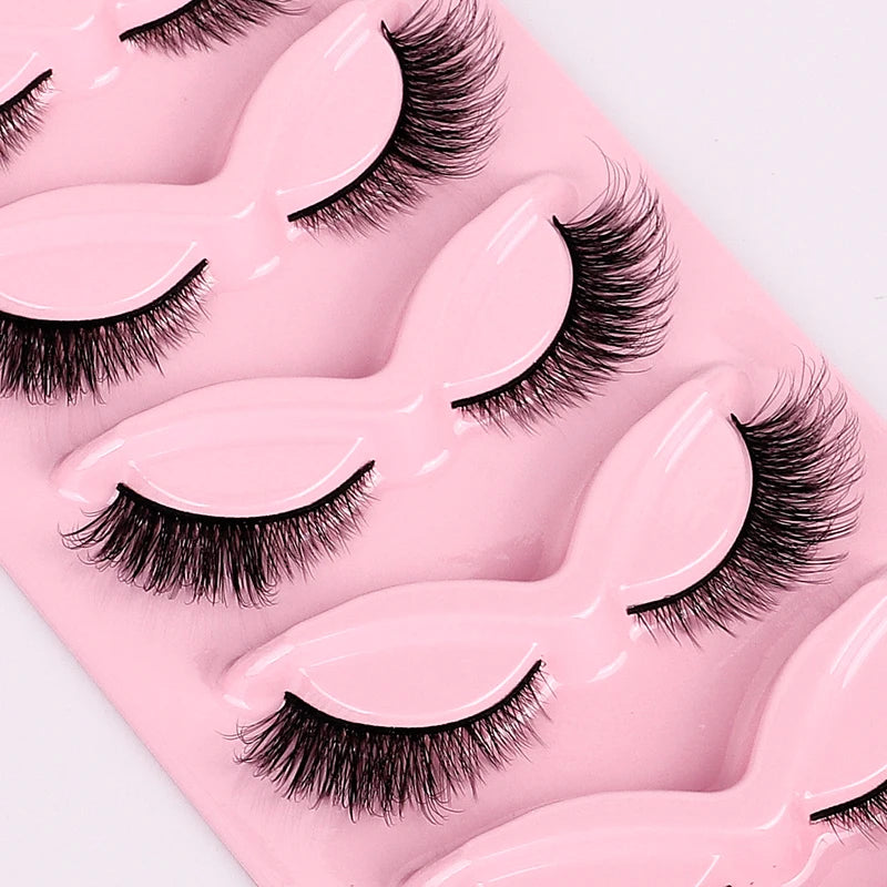 5 Pairs Fluffy False Eyealshes Fox Cat Eye Lashes Winged False Eyelashes Fox Eye Faux Mink Eyelashes Silk Lashes Makeup