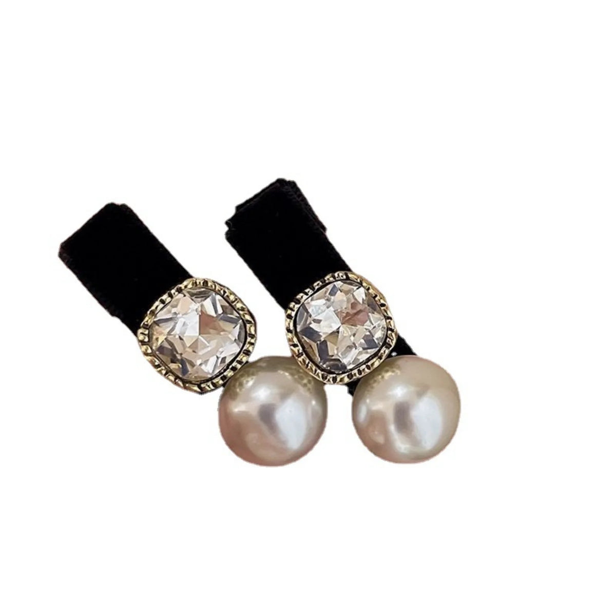 2PCS Pearl &Rhinestone Hair Clips Set, Black Base Elegant Retro-Style Hair Accessories For Women, Stylish Daily Wear Party Decor