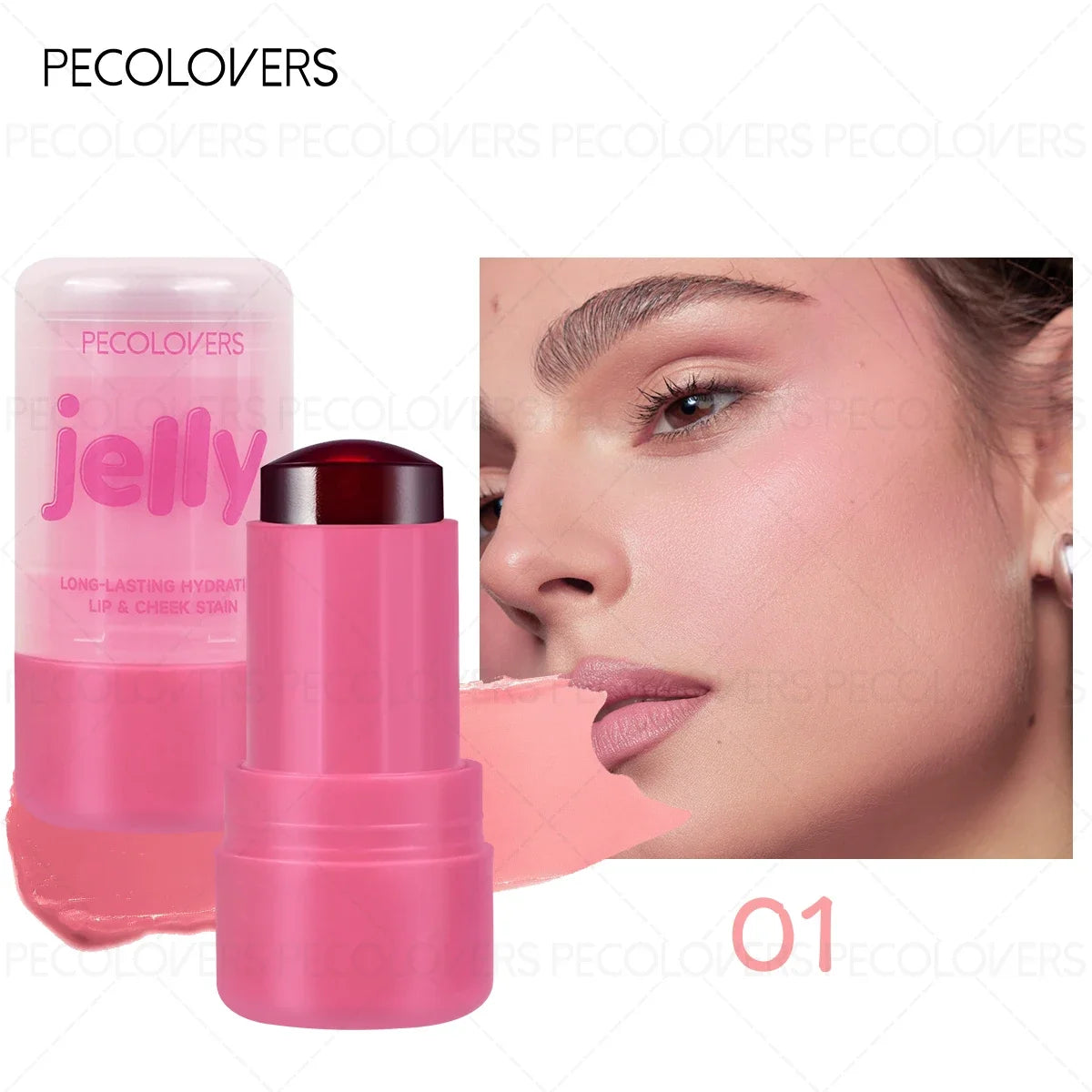 1PC Jelly Blush Stick - Lip & Cheek Dual Use, Easy Contouring, Longwear, Smudge-Proof, Natural Flush, Lightweight