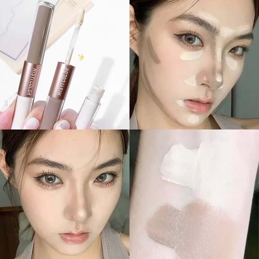 Dual-End Liquid Highlighter Pen, Skin Brightening & Contouring Stick, Natural Contour, Long-Lasting, Waterproof