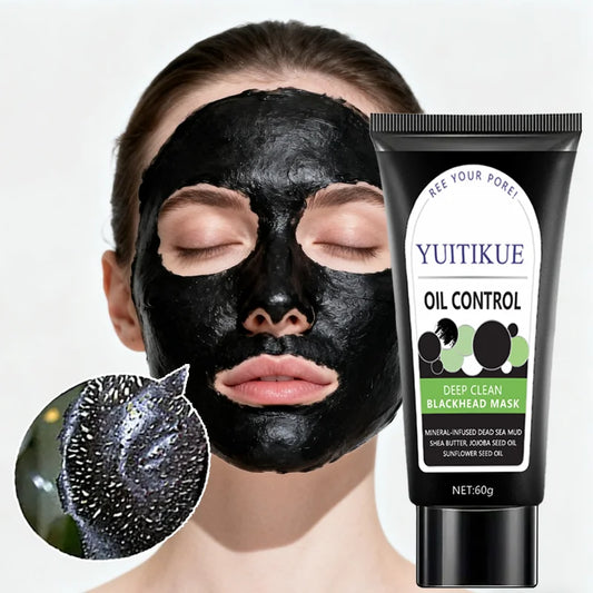 YUITIKUE Blackhead Mask 60g - Bamboo Charcoal & Dead Sea Mud, Deep Cleanse Pores, Oil Control, Peel-off Black Mask, Easy to Use