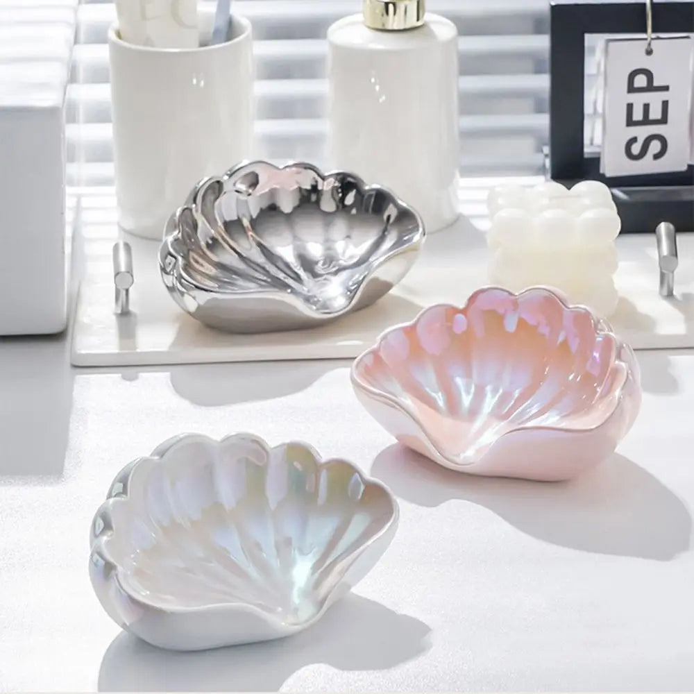 Cute Ceramic Shell Storage Box Self Draining Multi-Purpose Swan Soap Case Sea Shell Shape Waterproof Soap Dish Household