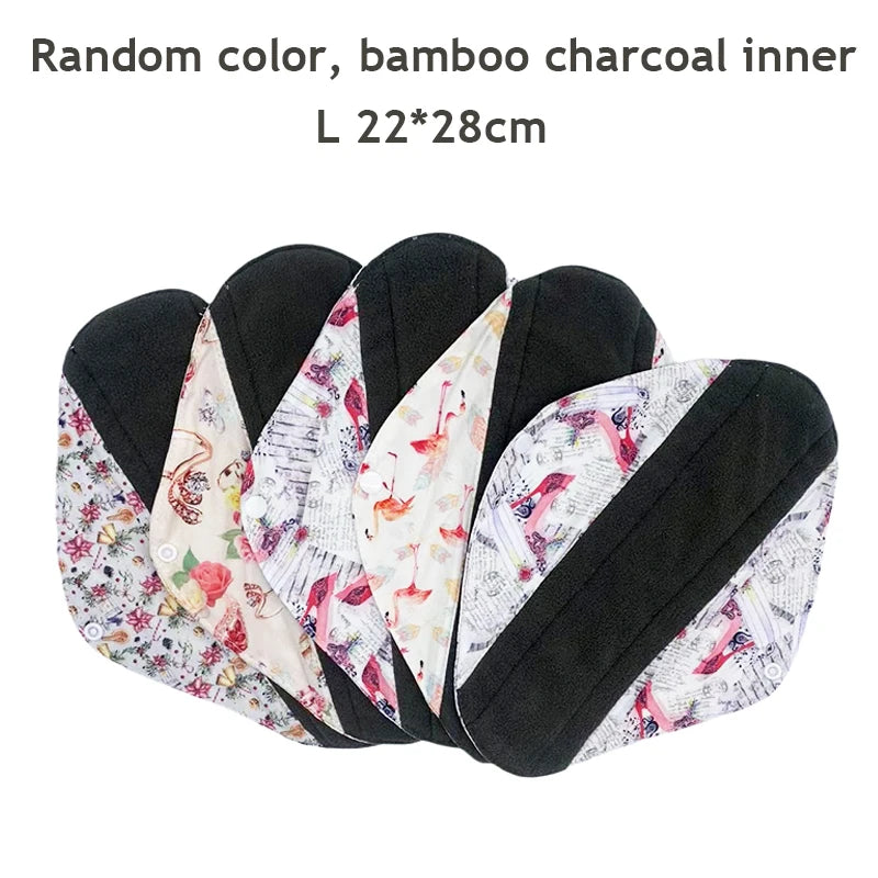 5PCS Small Medium Large Different Period Time Bamboo Reusable Menstrual Pads Washable Sanitary Towels for Lady Women Daily Night