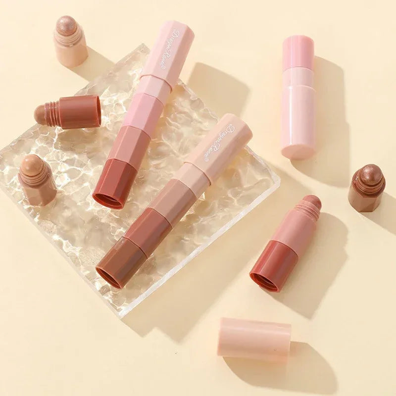 New 4 IN 1 Combo Eyeshadow Highlighter White Brown Eye Shadow Stick Glitter Pearlescent High Gloss Eyeshadow Mini Shadow Crayon