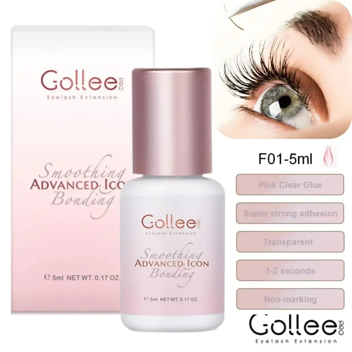 Gollee 0.5S Glue for Eyelashes Extra Strong Glue 50-60days Black Eyelash Glue Lash Extension Supplies Adhesive for Eyelash