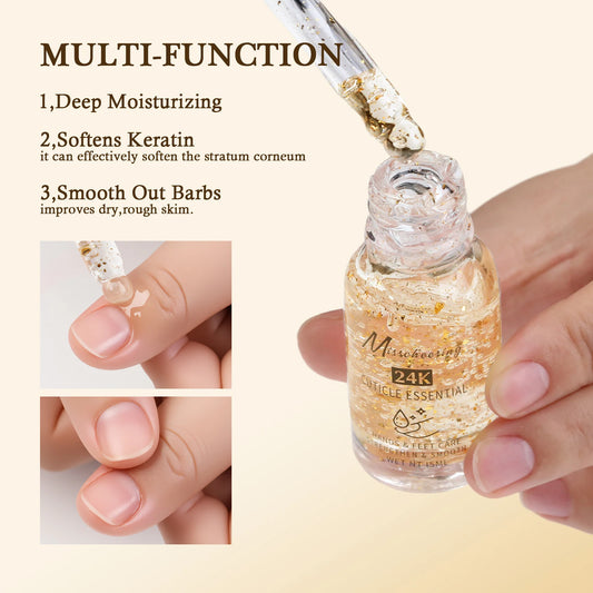 15ML Nail Cuticle Nutrient Oil 24k Gold Foil Cuticle Essence Nail Care Nutrition Oil Treatment  Strengthen Bright for Nails&Foot