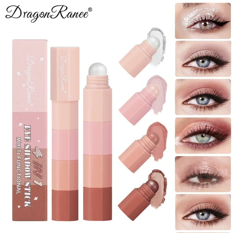 New 4 IN 1 Combo Eyeshadow Highlighter White Brown Eye Shadow Stick Glitter Pearlescent High Gloss Eyeshadow Mini Shadow Crayon