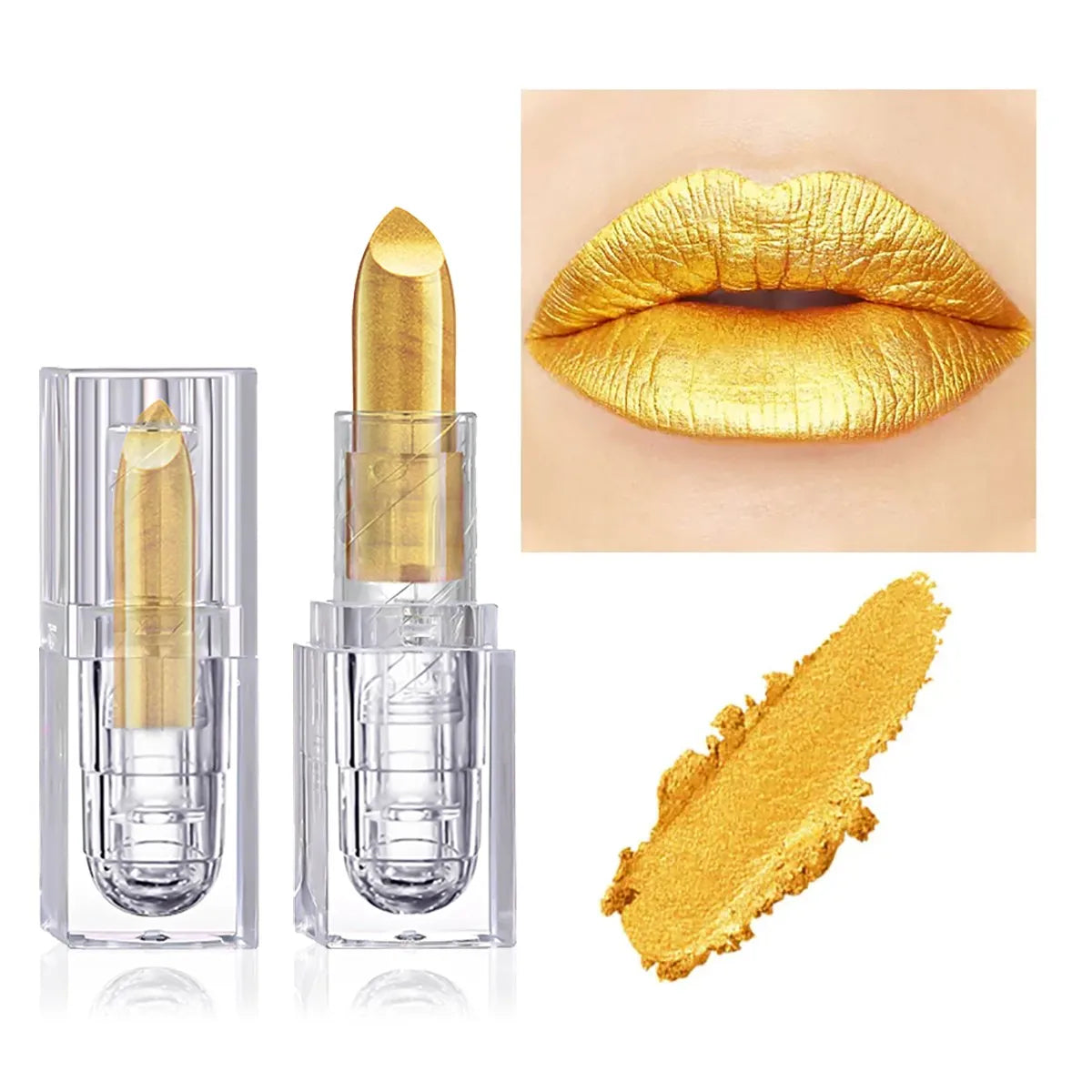 High-pigmented Gold Lipstick Shiny Metallic Matte Velvet Waterproof Long Lasting Sexy Gold Lip Gloss Women Lip Makeup