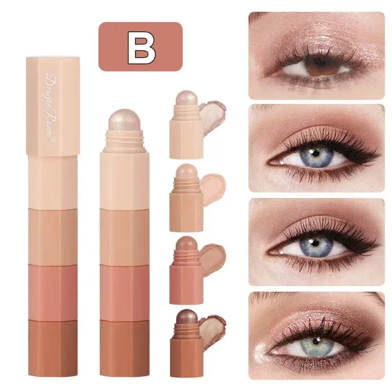 New 4 IN 1 Combo Eyeshadow Highlighter White Brown Eye Shadow Stick Glitter Pearlescent High Gloss Eyeshadow Mini Shadow Crayon