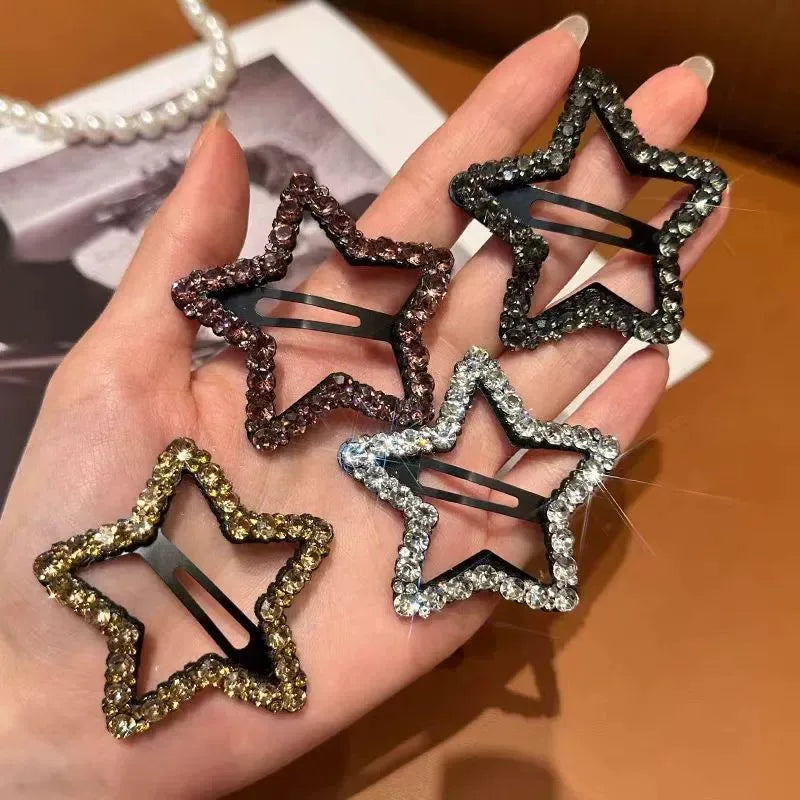 4pcs Full Diamond Five-pointed Star Back Head Hairpin Broken Hair Finishing Headdress Grab Clip Rhinestone Hairp