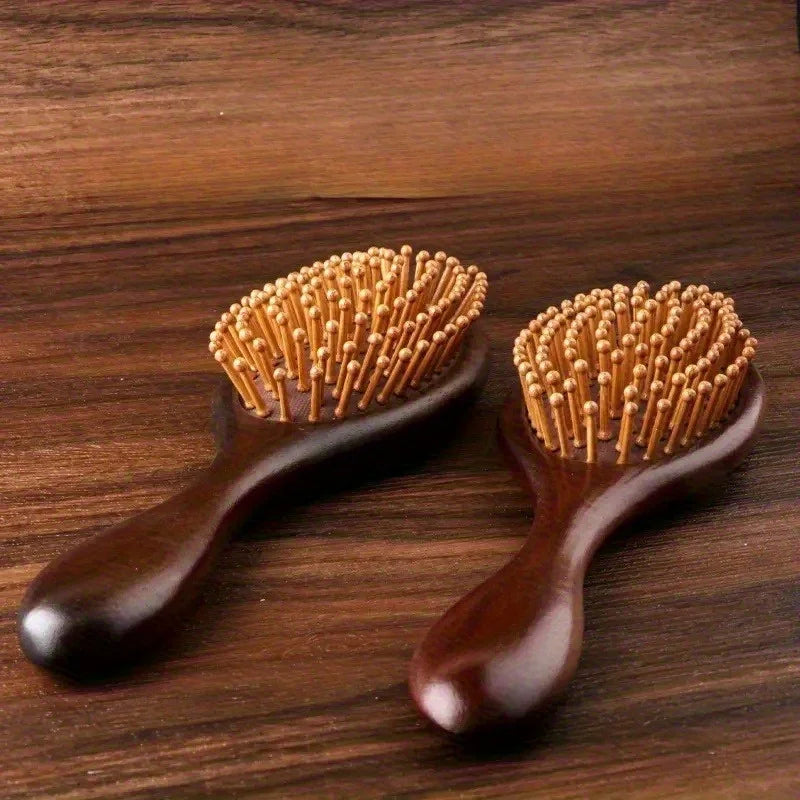1Pc Sandalwood & Bamboo Air Cushion Brush - Gentle Scalp Massage Comb for All Hair Types with Unique Animal & Floral Designs
