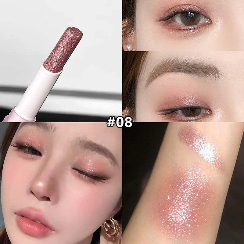 8 Colors Pearlescent Jelly Eyeshadow Stick Shimmer Brightening Highlighter Shadow Stick Waterproof Lasting Eyeshadow Makeup