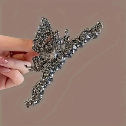 1pc Zinc Alloy Rhinestone Temperament Butterfly Hair Ornament, Elegant High-End Headdress, Simple and Light Luxury Grab Clip, Su