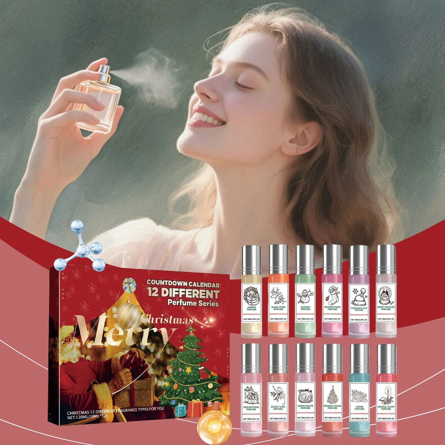 Christmas Colorful Countdown Perfume Gift Set - 12 Unique Fragrances, Heartwarming Christmas Surprises