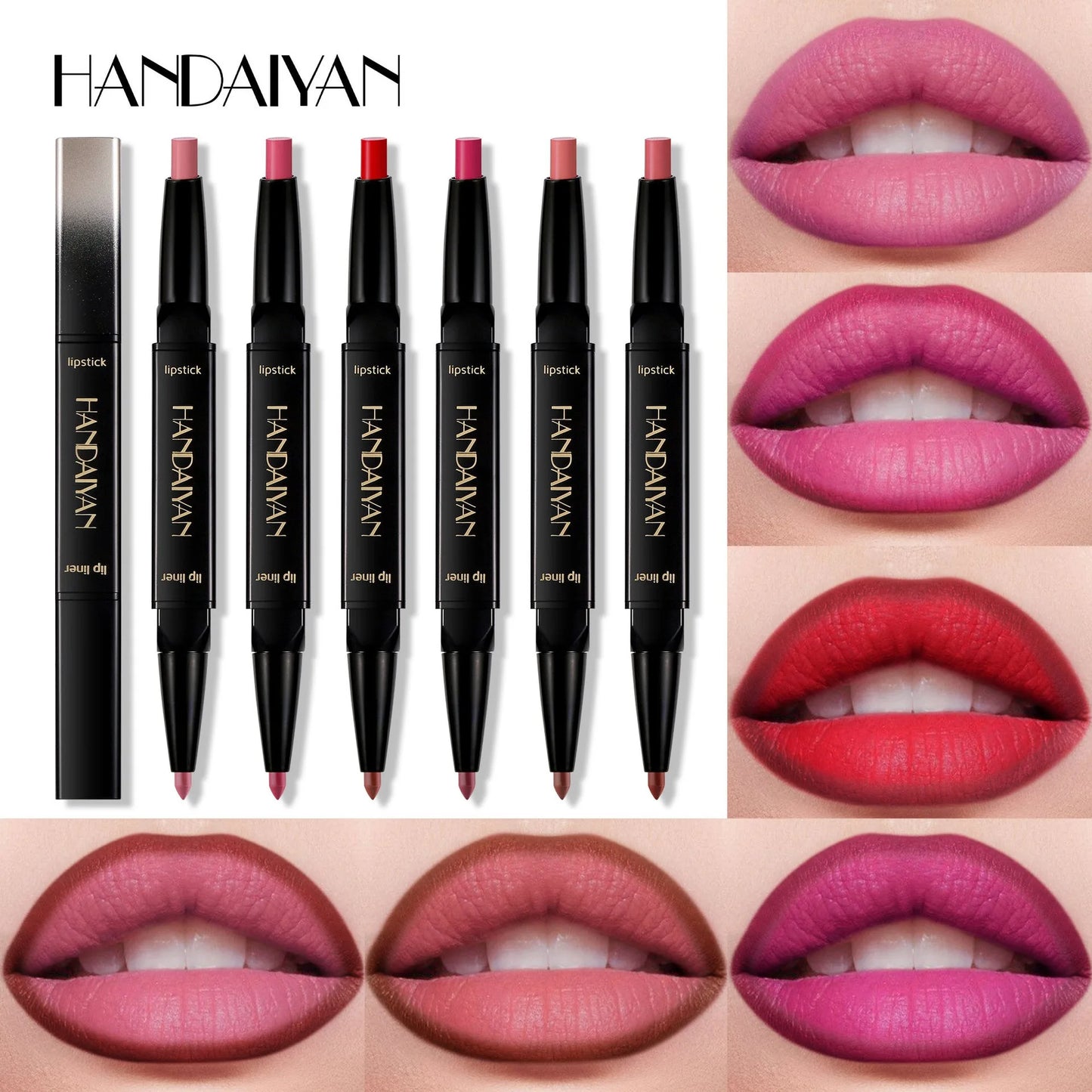 2 In 1 Matte Lipstick Pencil Double Head Lip Liner Pen Red Nude Long Lasting Waterproof Lady Charming Lip Pencil Makeup Tools