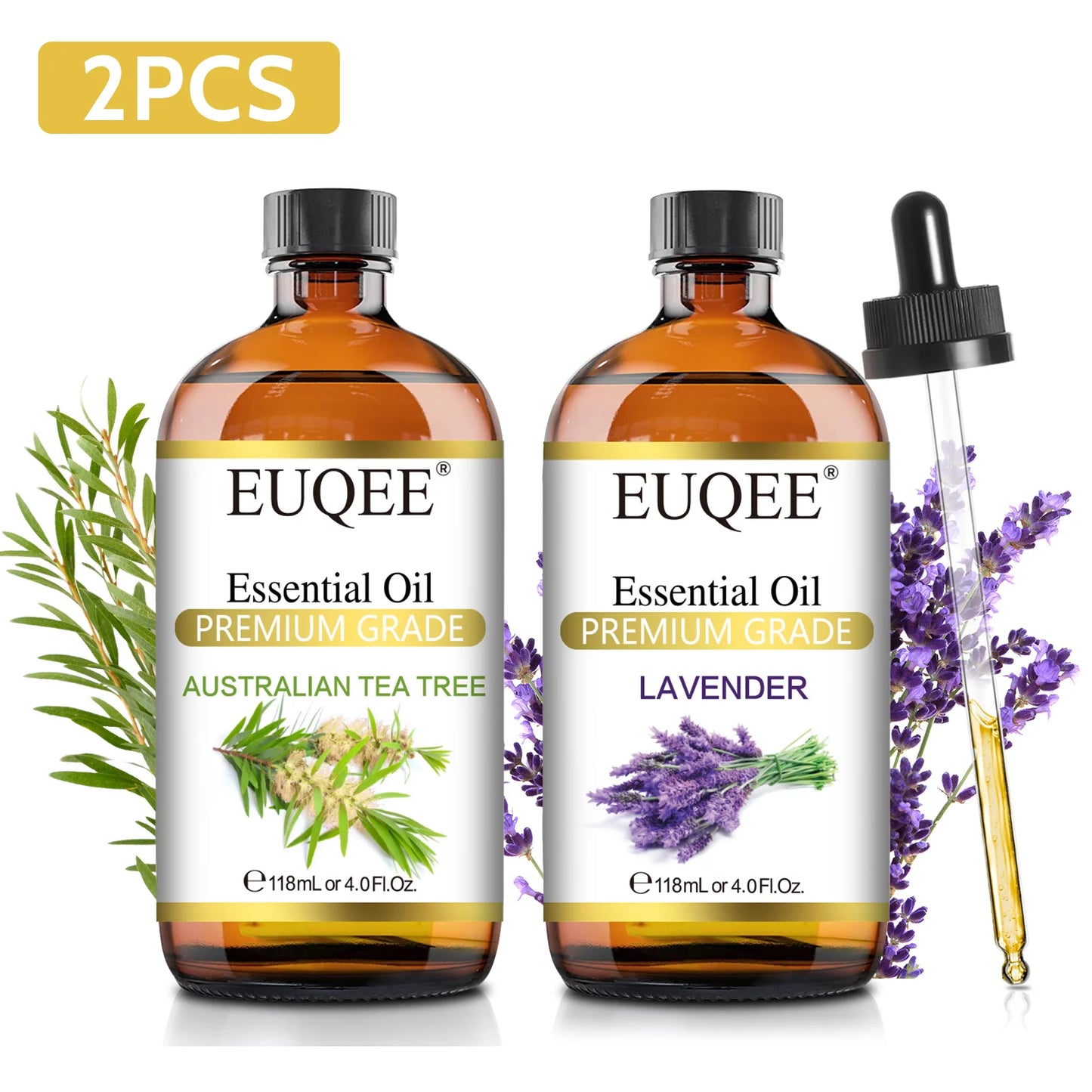 EUQEE 118ML Lavender Jasmine Eucalyptus Vanilla Peppermint Essential Oils with Glass Dropper For Humidifier Candle Making