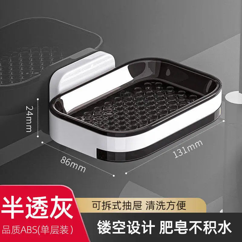 Wall-mounted Soap Box, Toilet Non-punching Double-layer Soap Drain Box, Household Bathroom Storage Soap Rack