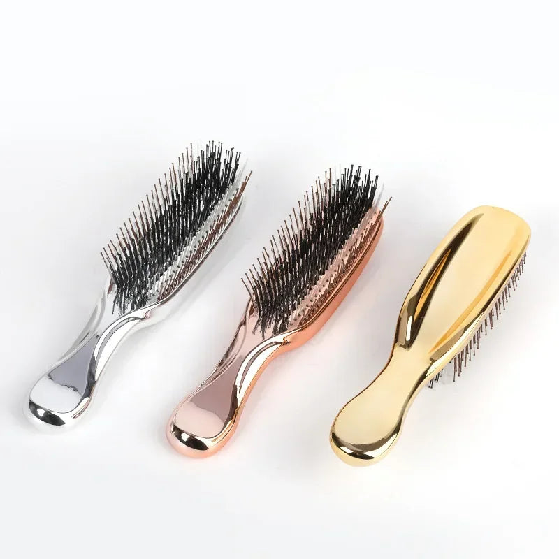 Electroplating Scalp Massage Comb Hair Detangling Brush Dry Wet Dual Use Wide Tooth Hairdressing Comb for Salon Home Travel