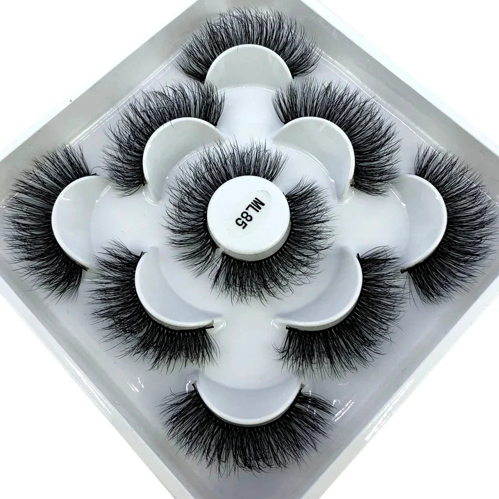AMSDCN 5 Pairs 3d Mink Dramatic Volume Lashes Bulk Faux Thick Long Wispy Natural Mink Lashes Pack Short Wholesales Natural False