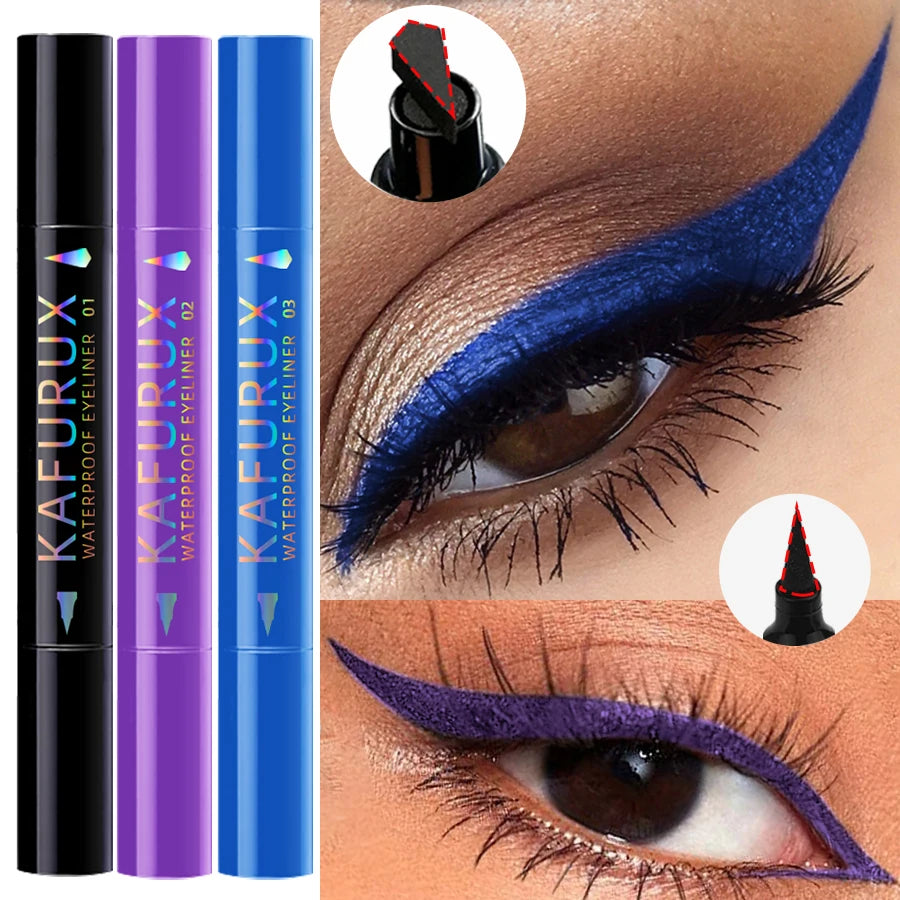 3 Color 2 IN 1 Seal Stamp Eyeliner Pen Waterproof Black Purple Blue Liquid Eye Liner Pencil Eyes Korean Makeup Gifts Cosmetic