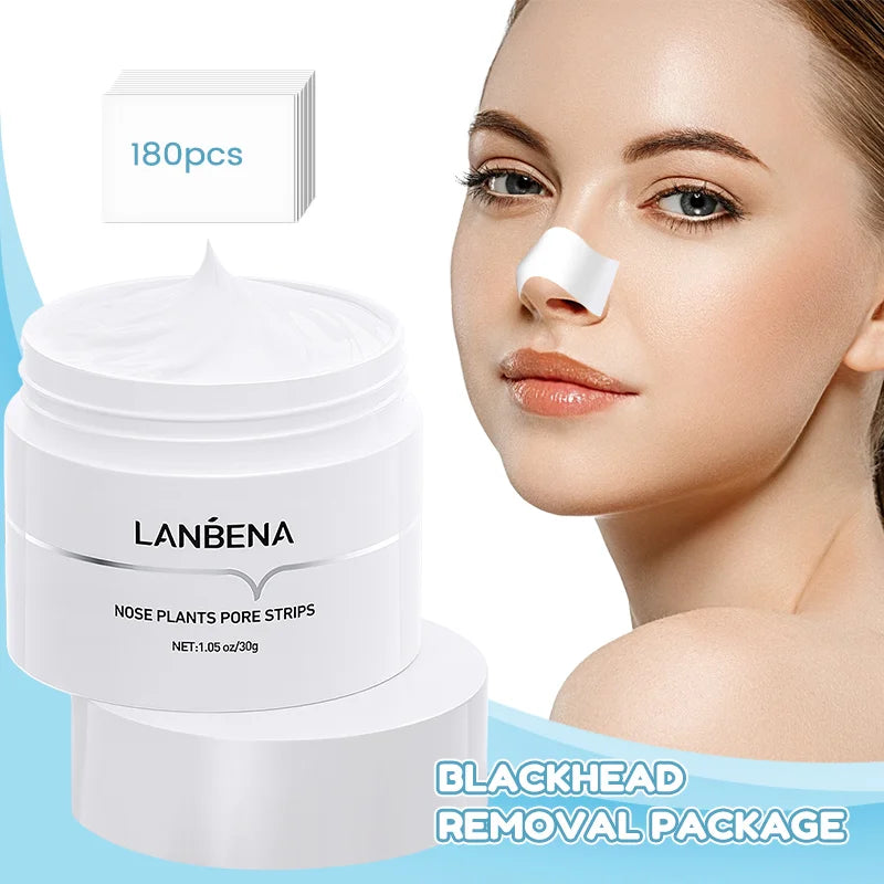 LANBENA Blackhead Remover Peel Off Mask Aloe Vera Extract Oil Control Nose Mask with 180pcs Cleanses for Deep Clean Hydrating