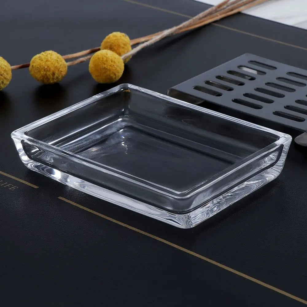 Light Luxury Stainless Steel Glass Soap Dish Draining Rack Rectangular Soap Holder Dual Layer Self Draining Soap Case Bathroom