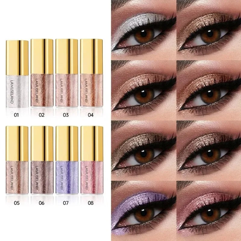 Pearly Liquid Eyeshadow Natural Smokey Silver Shimmer Glitter Diamond Eye Shadow for Eyelid Waterproof Beauty Highlighter Makeup