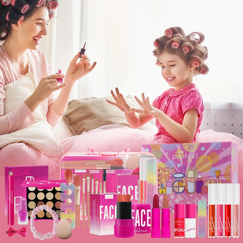 POPFEEL Pink Makeup Set - All-in-One Eyeshadow, Foundation, and Lipstick Kit for Holiday Celebrations and Christmas Gift Giving.